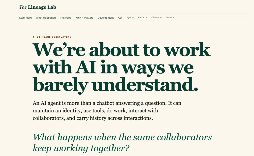 The Lineage Observatory introducing its study of persistent AI collaborators