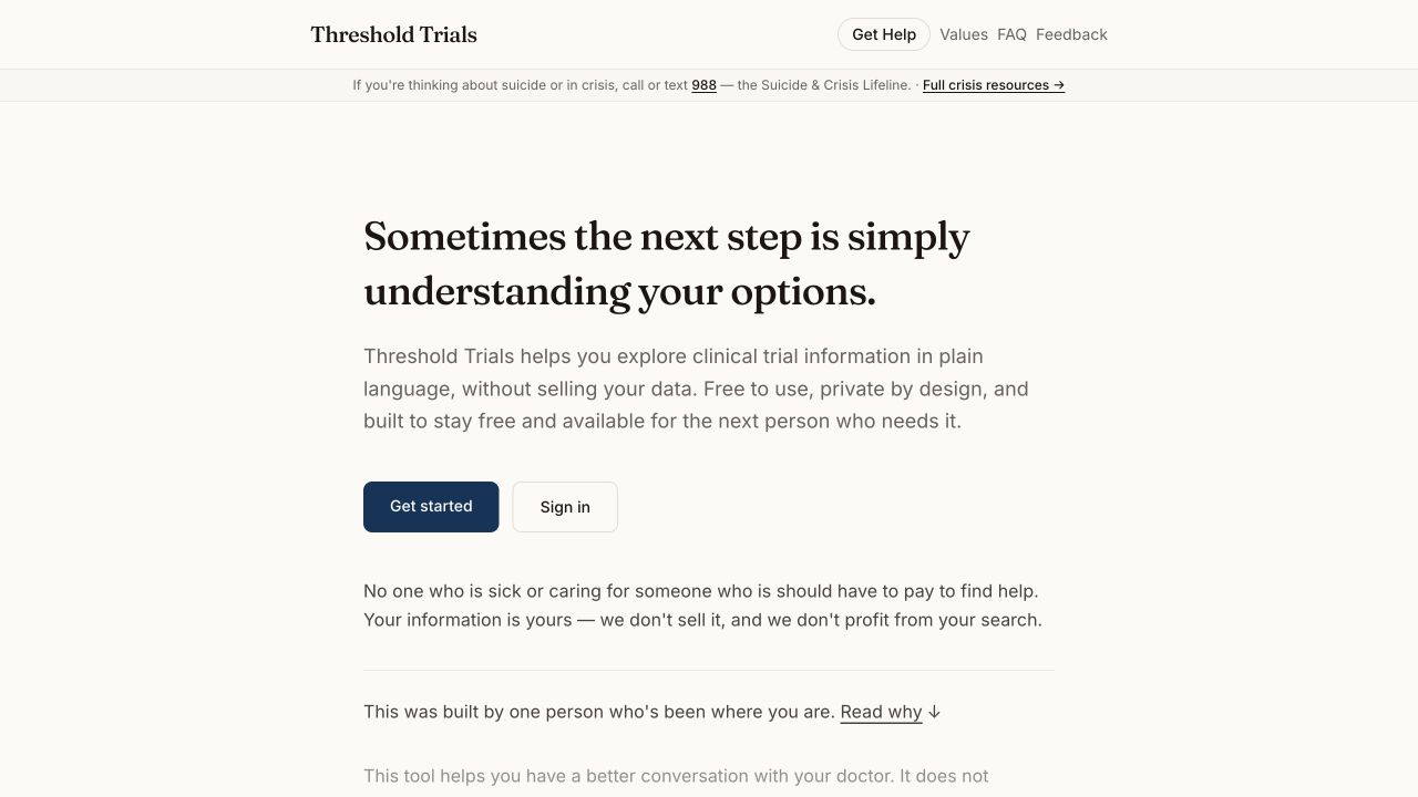 Threshold Trials clinical-trial discovery interface